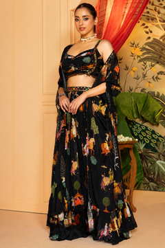 Bollywood Noir Drama Skirt Set Lehenga