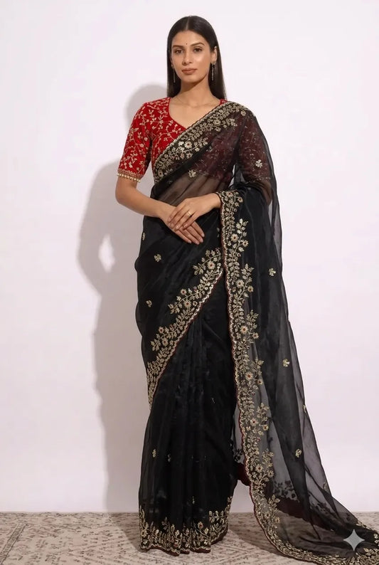 Noor-E-Black Ready-to-Wear black Saree with Blouse