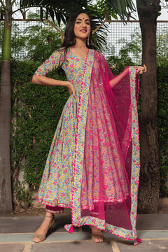 Gulnaar Bloom Cotton Anarkali Set
