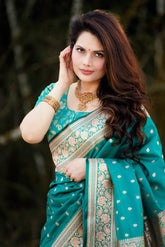 Blue Banarasi Satin Saree – Zari Work