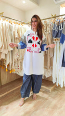 Blue Card Print Coord Set with Handbag