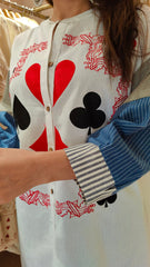 Blue Card Print Coord Set with Handbag