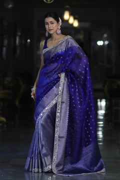 Banarasi Handloom Tissue Saree with Butti Design with a Stitched Blouse