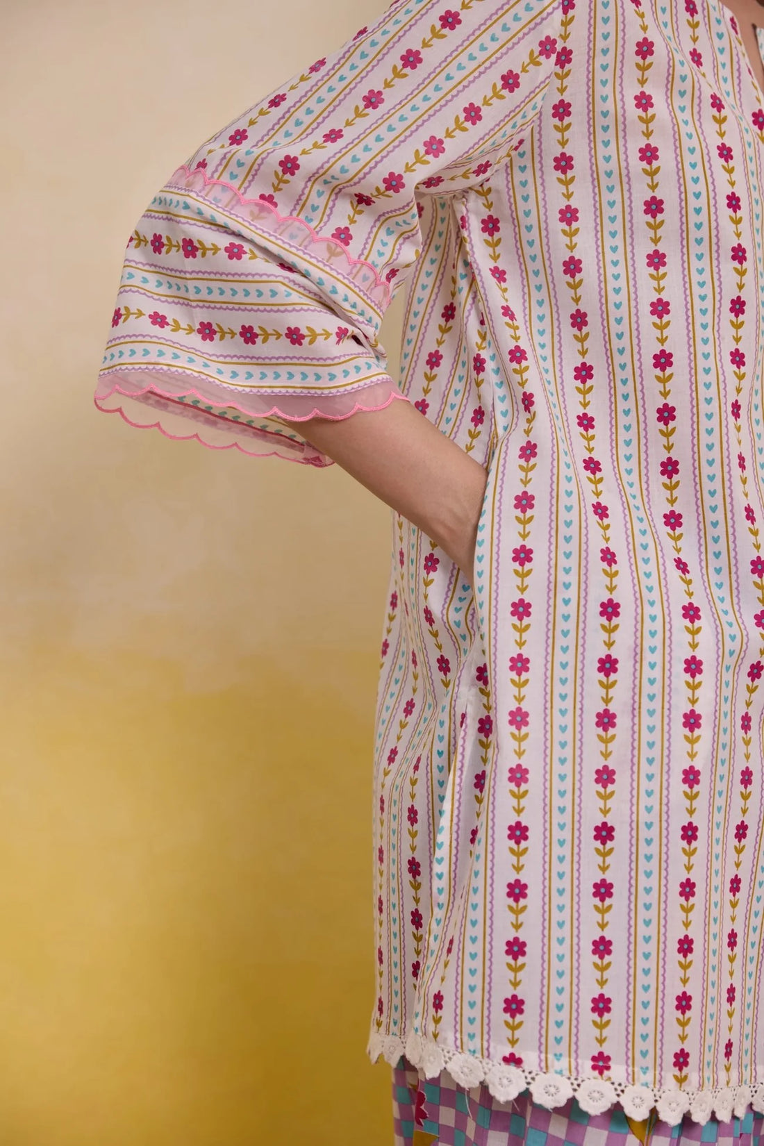 GINGHAM FLORAL PRINTED CO-ORD SET