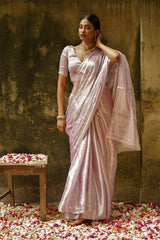 Blush Pink Handloom Tissue Saree