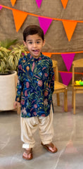 Navy Blue Floral Kurta Patiala Set for Boys