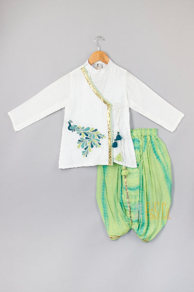 Boys Peacock Angarkha Kurta Dhoti Set