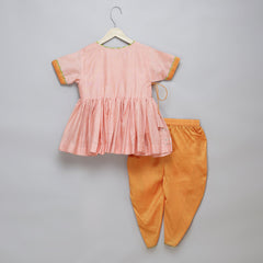 Brother sister peach Embroidered dhoti set