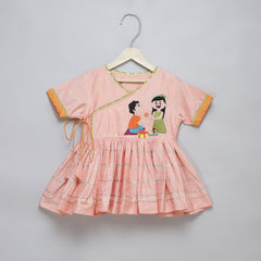 Brother sister peach Embroidered dhoti set