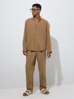 Brown Crinkled Cotton Shirt
