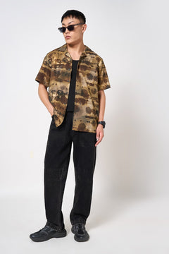brown button down shirt