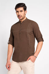 Brown Solid Cotton Kurta for Men