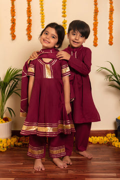 Burgundy Anarkali Kids Set for Girls