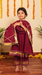 Burgundy Anarkali Kids Set for Girls