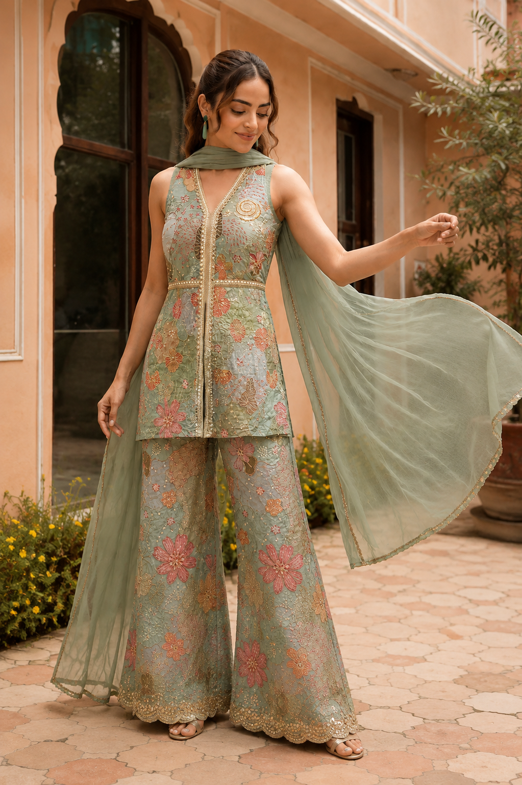 Ethnic Mint Bloom Co-Ord Set
