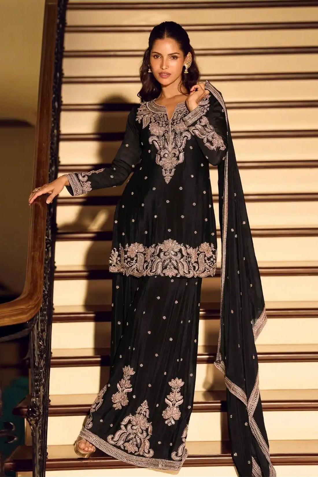Noir Royale Embroidered Chinnon Silk Suit