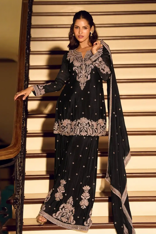 Noir Royale Embroidered Chinnon Silk Suit