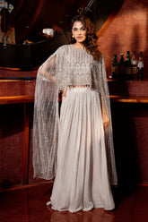 Chinon Grey Embellished Cape Set