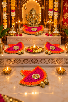 Royal Festive Diya Rangoli Mats with Set of Decorative Pooja Mats