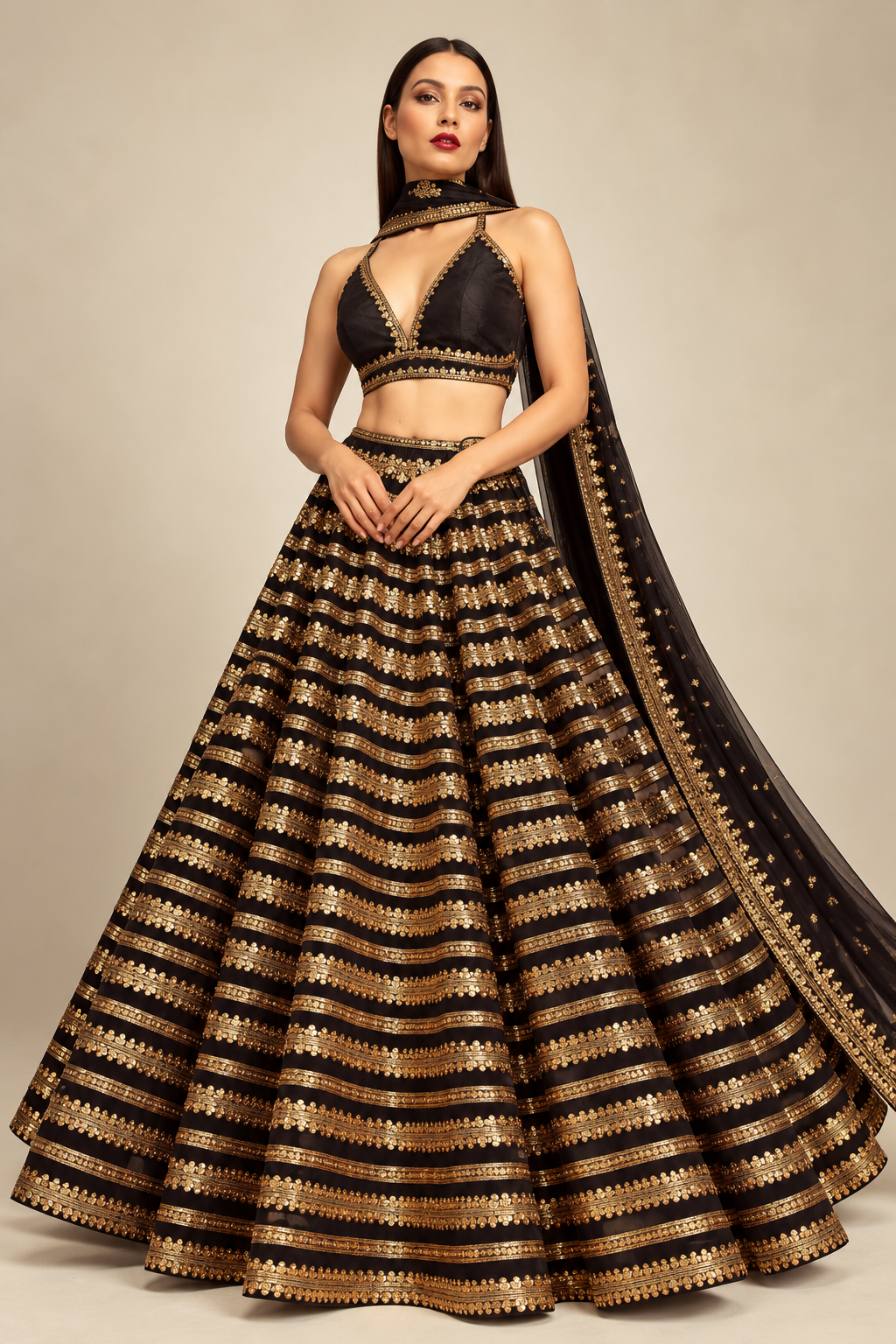 Black Gold Majesty Embroidered Designer Lehenga Set