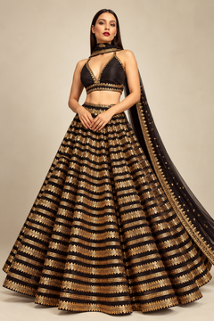 Black Gold Majesty Embroidered Designer Lehenga Set