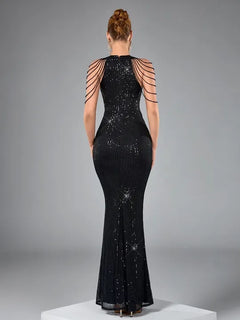 Black Sequinned Party Gown