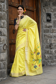 Pure Cotton Handloom Paithani Saree Lemon Yellow Designer Edition