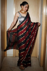 Maroon Black Mul Cotton Kaashni Saree