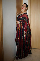 Maroon Black Mul Cotton Kaashni Saree