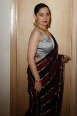 Maroon Black Mul Cotton Kaashni Saree