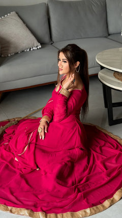 Elegant Viva Magenta Georgette Anarkali with Dupatta