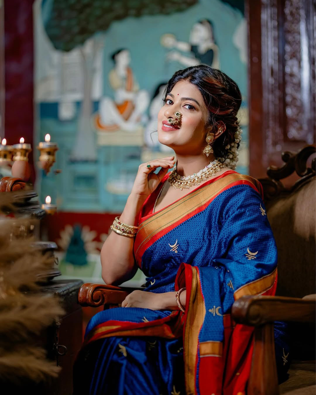 Chandralekha Khan Paithani Women's Blue Saree