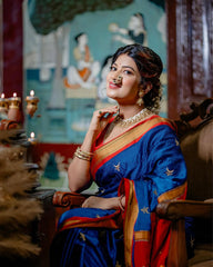 Chandralekha Khan Paithani Women's Blue Saree