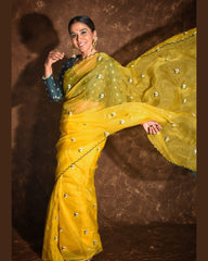 Women's Yellow Phulrani Khann Chandramukhi Saree