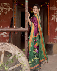 Women’s Chandrapushpa Peacock Print Khann Paithani Saree