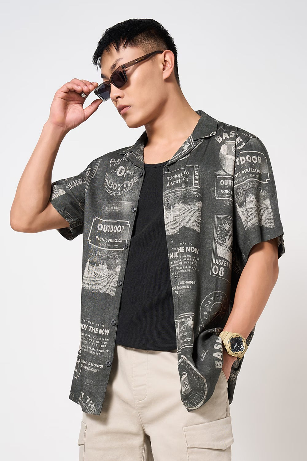 Charcoal Relaxed Fit Half Sleeve Shirt Men