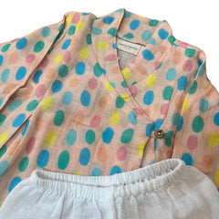 Colorful Polka Muslin Full Sleeves Angrakha Set
