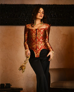 Indo Western - Black Draped Corset with Regal Brocade Corset Top