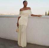 Cosmic Offshoulder Ruched Maxi Dress