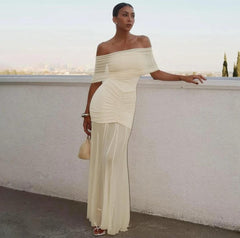 Cosmic Offshoulder Ruched Maxi Dress