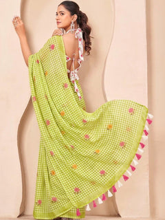 Silk Floral Checked Woven Design Border Saree