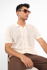 Cream Textured Men’s Relaxed Fit Shirt