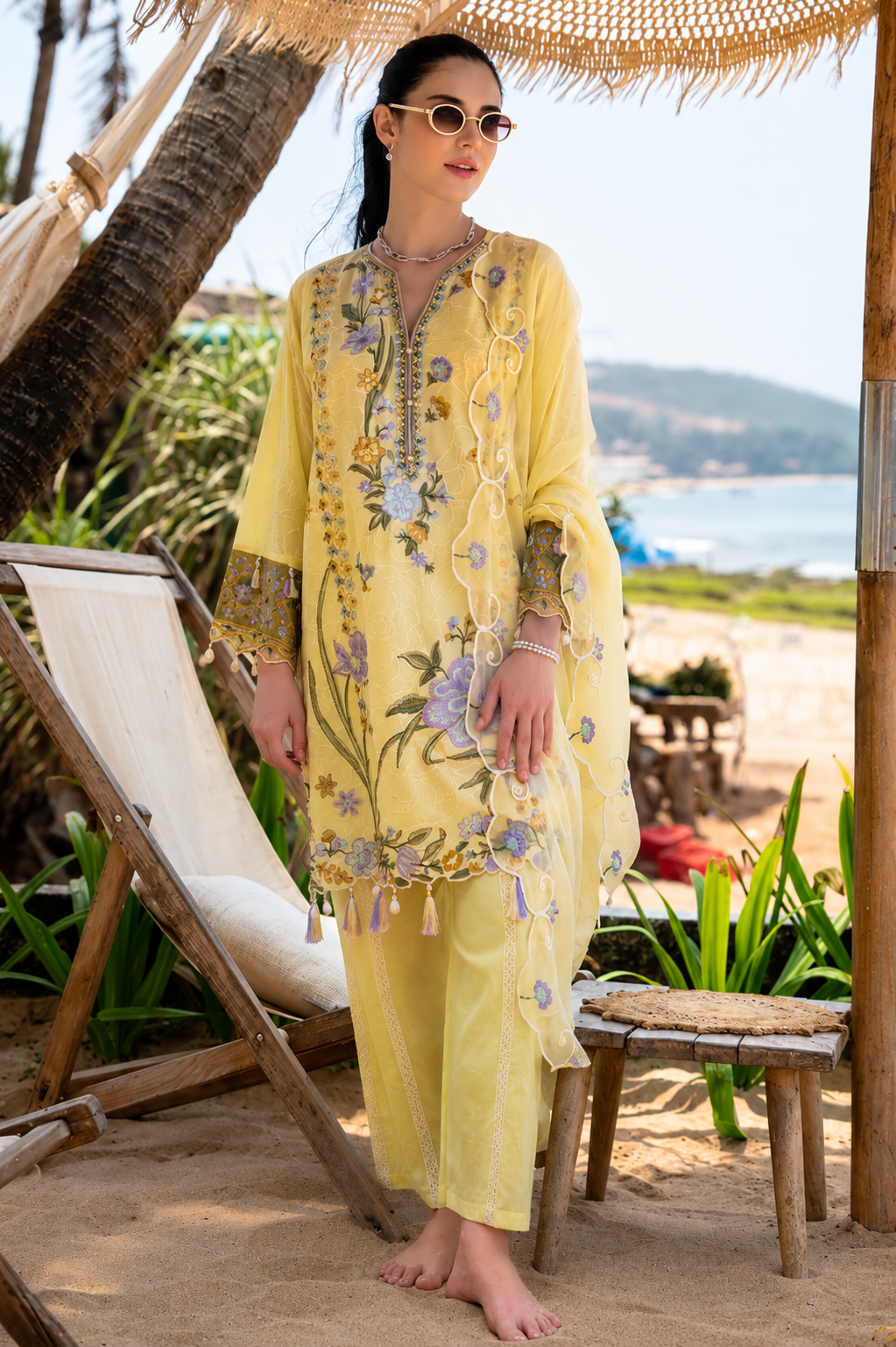 Women's Festive Ivory Embroidered Suit Set