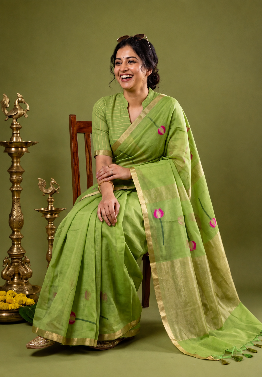 Anandhi Green Muslin Silk Saree