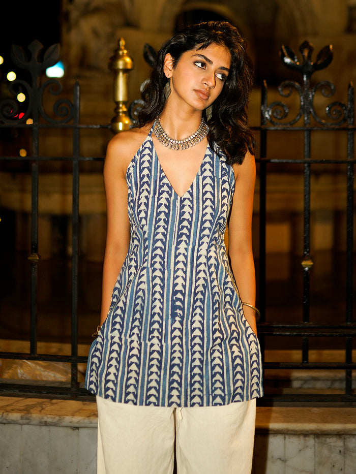 Handcrafted Dabu Halter Neck Corset Kurti