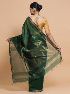 Dark Green Maheshwari Silk Cotton Saree