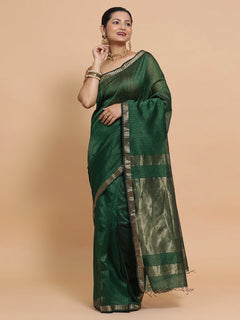 Dark Green Maheshwari Silk Cotton Saree