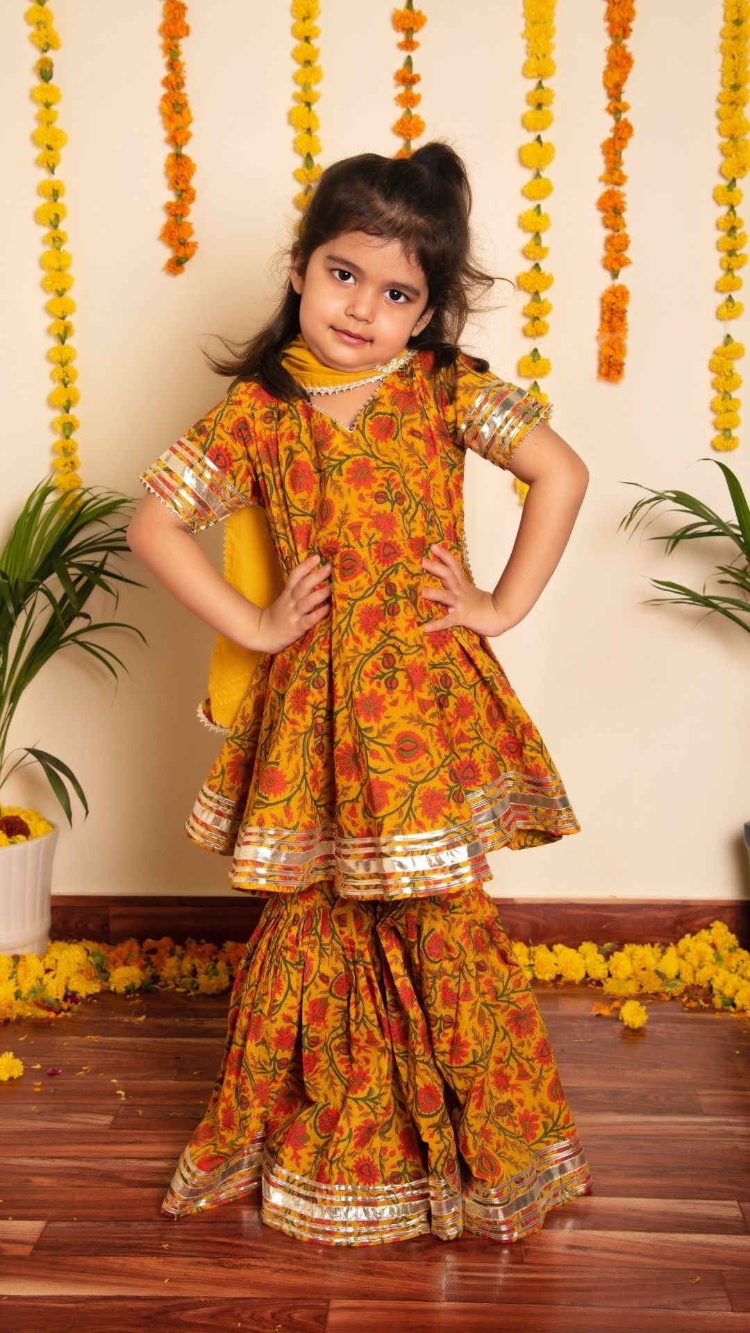 Darpan Mustard Kids Sharara Set for Girls