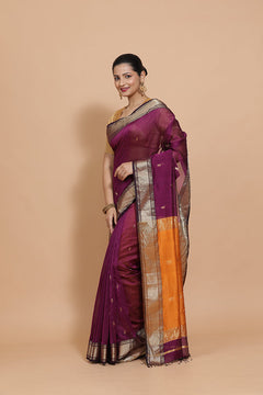 Deep Purple Maheshwari Cotton Silk Saree