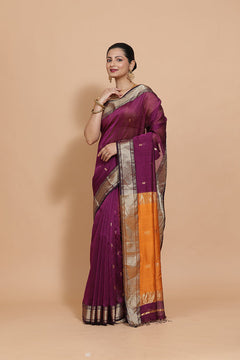 Deep Purple Maheshwari Cotton Silk Saree
